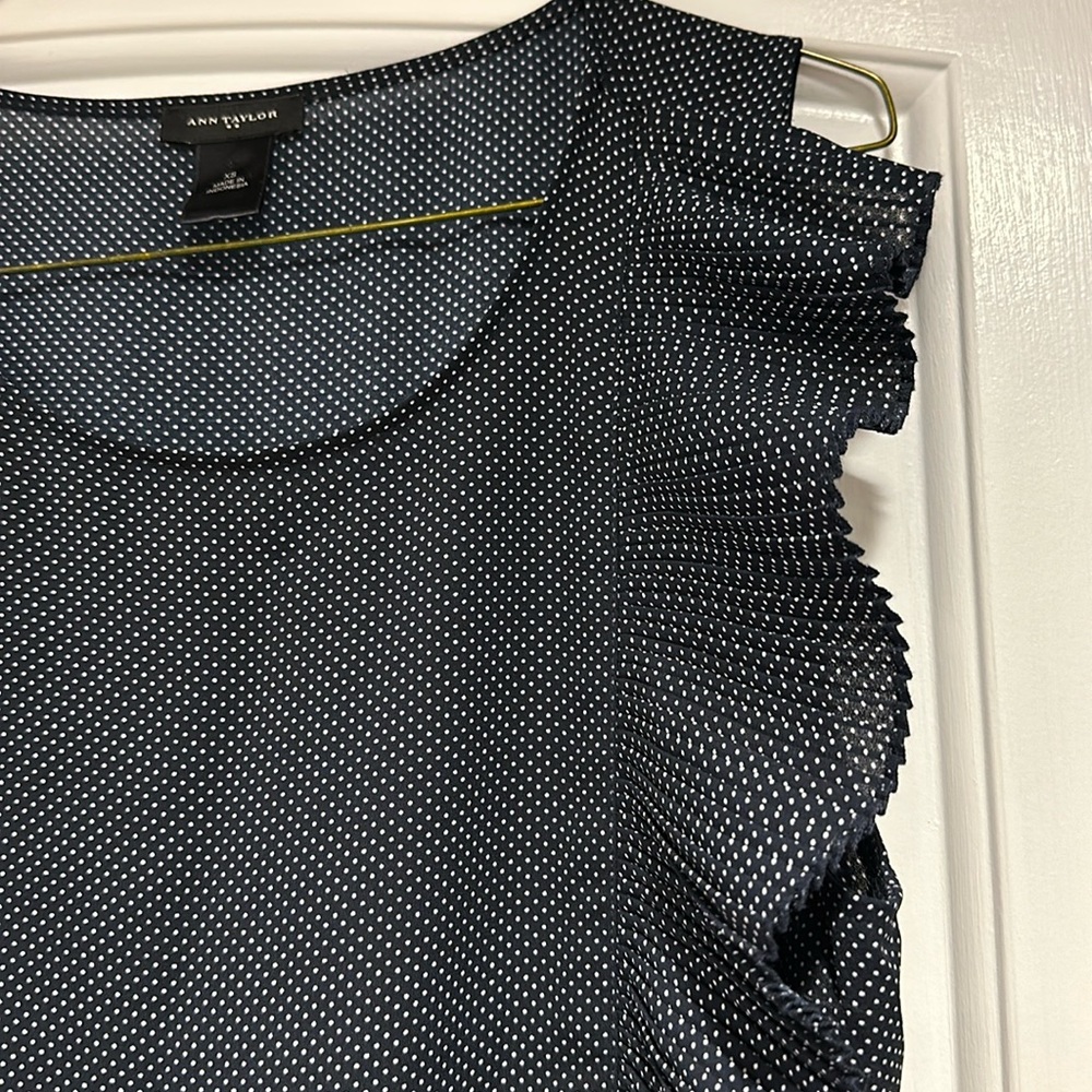Ann Taylor Navy Pin Dot Blouse